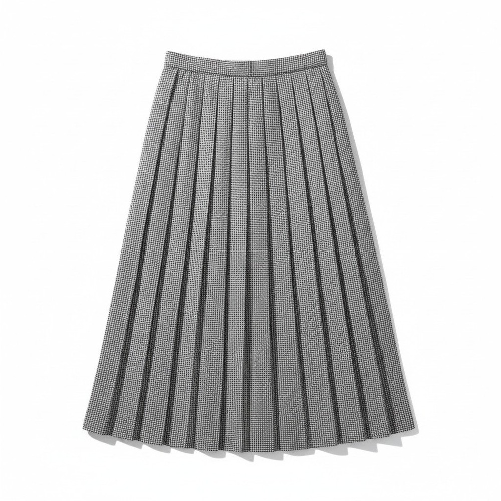 Attitude Russ‎ Togs Vintage Navy Houndstooth Pleated Midi Skirt, Made in USA